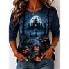 Tops for Women Halloween Print  Round Neck Long Sleeve T-shirt Fall Casual Slim Pullover Women's Long Sleeve Top