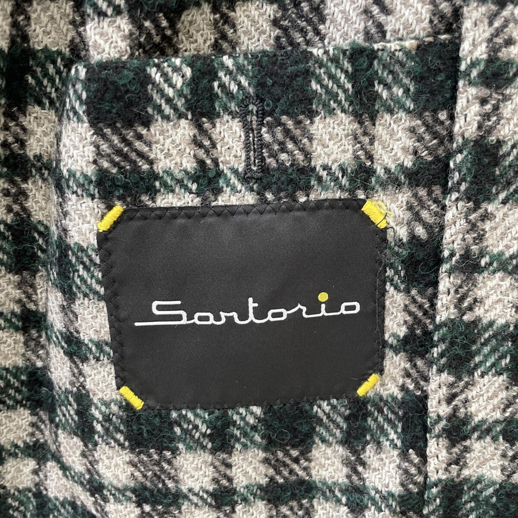 Sartorio SG5250 White x Gray Wool Gangum Check 2B Tailored Jacket Jacket 52 Green Black CheckUsed