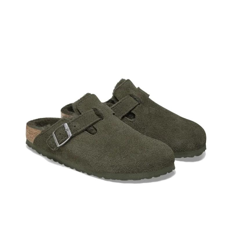 Birkenstock Boston Shearling Unisex Warm Fleece Lined Slip On Soft Comfort Casual Shoes Olive Green 1025667 35