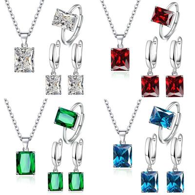 Glass Diamond Necklace Earrings Set Simple Style Necklace Jewelry Set  Women Girls