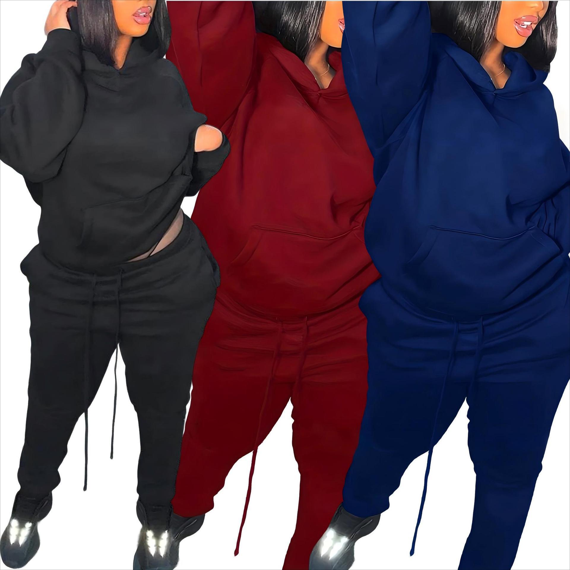 Trendy Plus Size Women s Fluffy Casual Hooded Sweatshirt Set - European & American Design 4XL