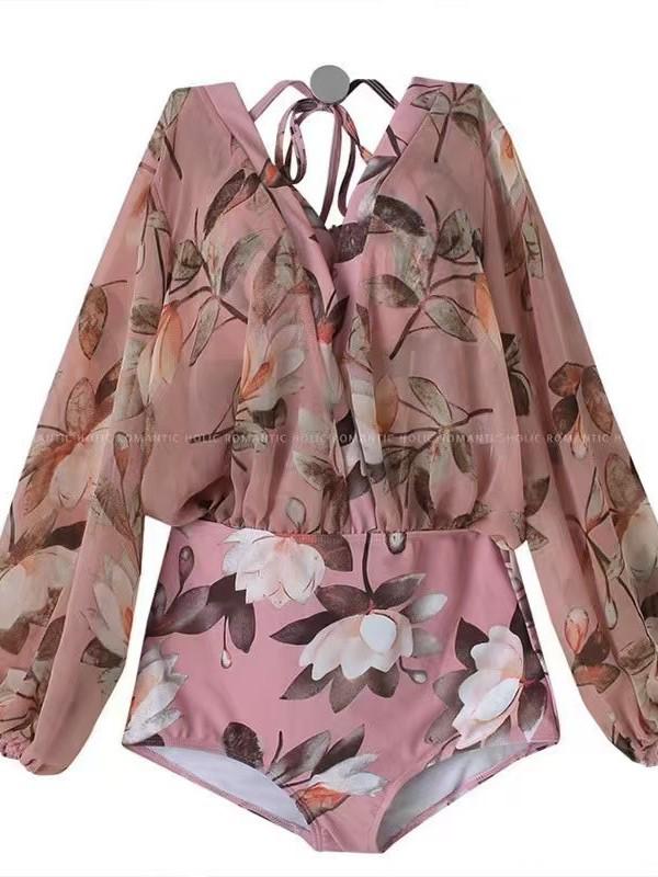 Cross-Border Conservative Couples' One-Piece Swimsuit: Slimming, Tummy-Covering Beachwear with Long Sleeves for Men & Women.