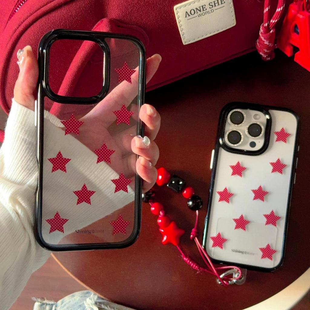 Red Polka Dot Five-Point Star Phone Case for iPhone 13-17 Pro/Pro Max
