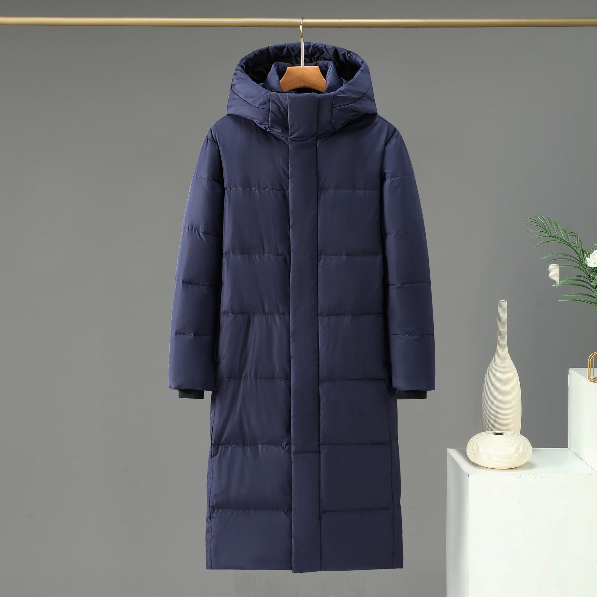 Модная европейская и американская парная толстая длинная пуховая куртка, до колена, модный стиль для мужчин и женщин 2XL синий