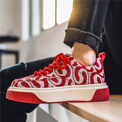 Nuove Scarpe di Tela con Stampa di Tendenza da Uomo Suola Spessa in Gomma Top Basso con Lacci Scarpe Casual Versatili da Esterno Scarpe da Skate Vulcanizzate Leggere