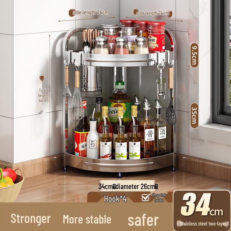 Stainless Steel Kitchen Corner Shelf for Oil, Sauce, Vinegar & Spices - Triangle Storage Rack with Knife Holder.