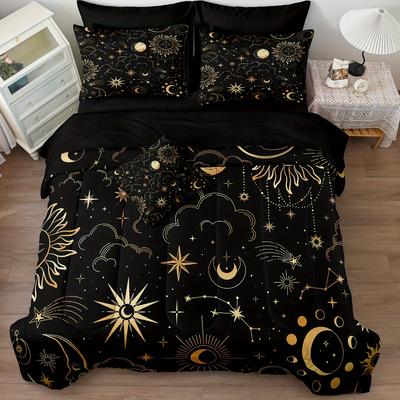 Ensemble de couette Noir Doré 3/4 pièces Ensemble Soleil et Lune Grand Sac Ensemble de literie Ensemble de literie Posy Housse de couette Mandela Microfibre Douce 100%