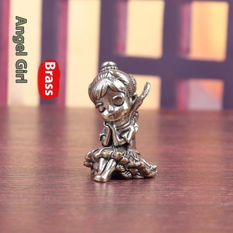 Figurine Miniaturi Înger Păzitor Binecuvântat din Alamă Vintage Ornamente de Birou Decorațiuni pentru Casă Artizanat