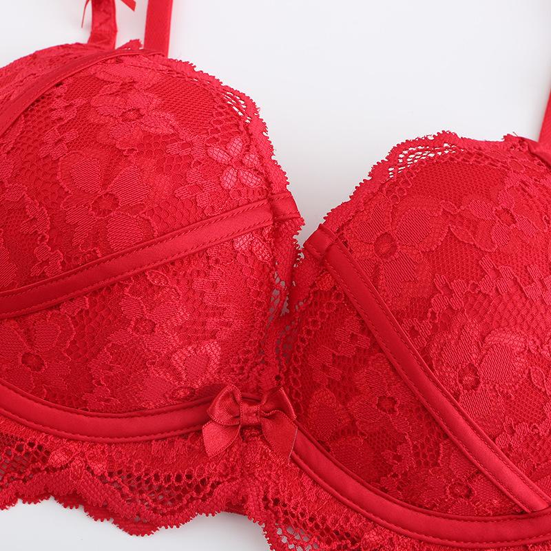 French sexy steel rimless breathable comfortable lace underwear women's thin top and thick bottom small breasts gather top bras