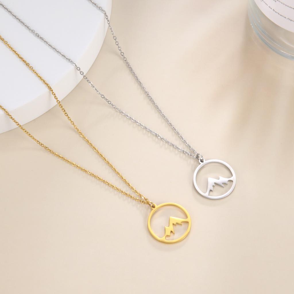 Ring Mountain Pendant Necklace Stainless Steel Men's and Women's Retro Geometric Ethnic Necklace Couple Party Jewelry Gift