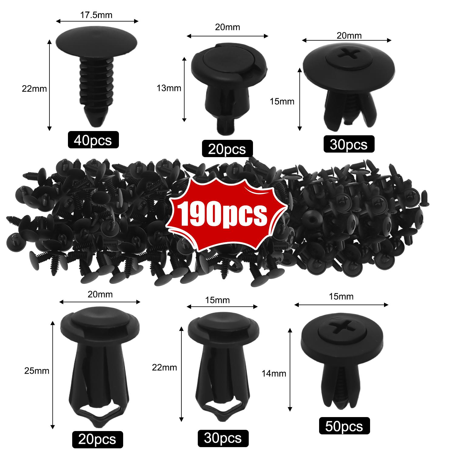 

190pcs 6Size Car Retainer Clips Plastic Fasteners Kit Auto Trim Panel Clip Mixed Car Body Bumper Rivet Set
