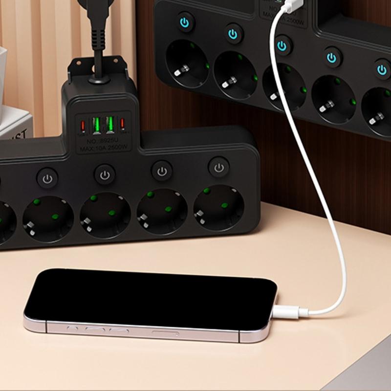 5 Outlet Wall Sockets with 2 USB And 2 Type C Ports Rotating 180 Degrees For Multiple Device Charging