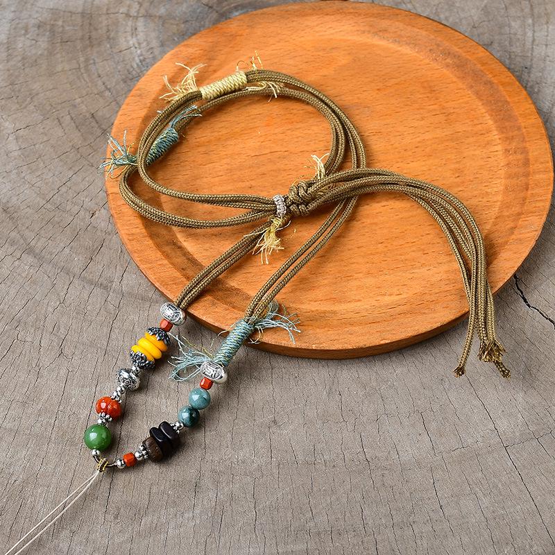 Tibetan Handmade Silver & Sandalwood Pendant with Multi-Gemstones and Adjustable Cord Necklace
