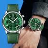 Original Herrenuhren Mode Business Grüne Lederuhr Für Männer Militärisch Wasserdicht Sport Chronograph Quarz Armbanduhr