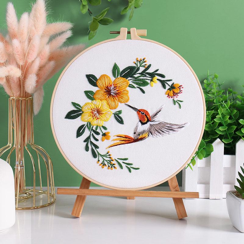 DIY Handmade Embroidery Kit: Hummingbird and Floral Design