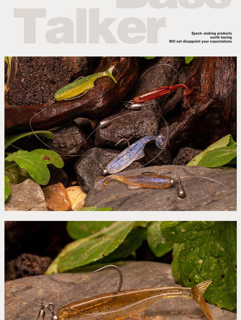 Floating Soft Bait T-Tail Lure with Lead Head Hook for Bass and Mandarin Fish Fishing Rig