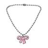 Fashion Pink Bowknot Pendant Necklace Sweet Cool Clavicle Chain Ball Chain Choker Jewelry Simple Y2K Style Neck Chain