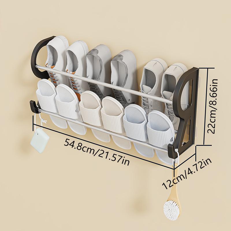 1Pcs Wall Mounted Shoe Rack Simple Bathroom Slipper Rack Multi-Functional Nail Free Kitchen Rack Hole Free Door Back Rack