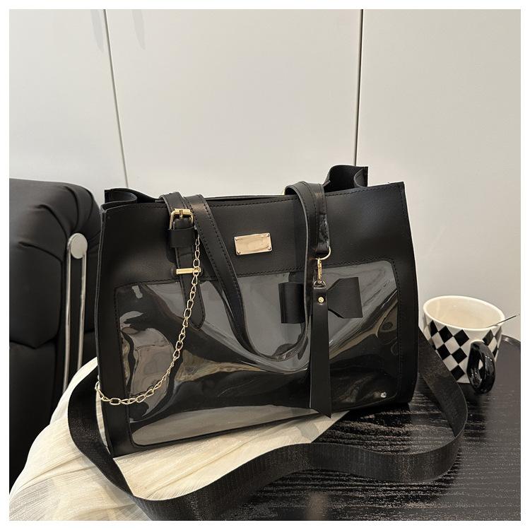 

Новый тренд бант большая вместимость девушка личность прозрачная милая портативная на плечо сумка-тоут чёрный