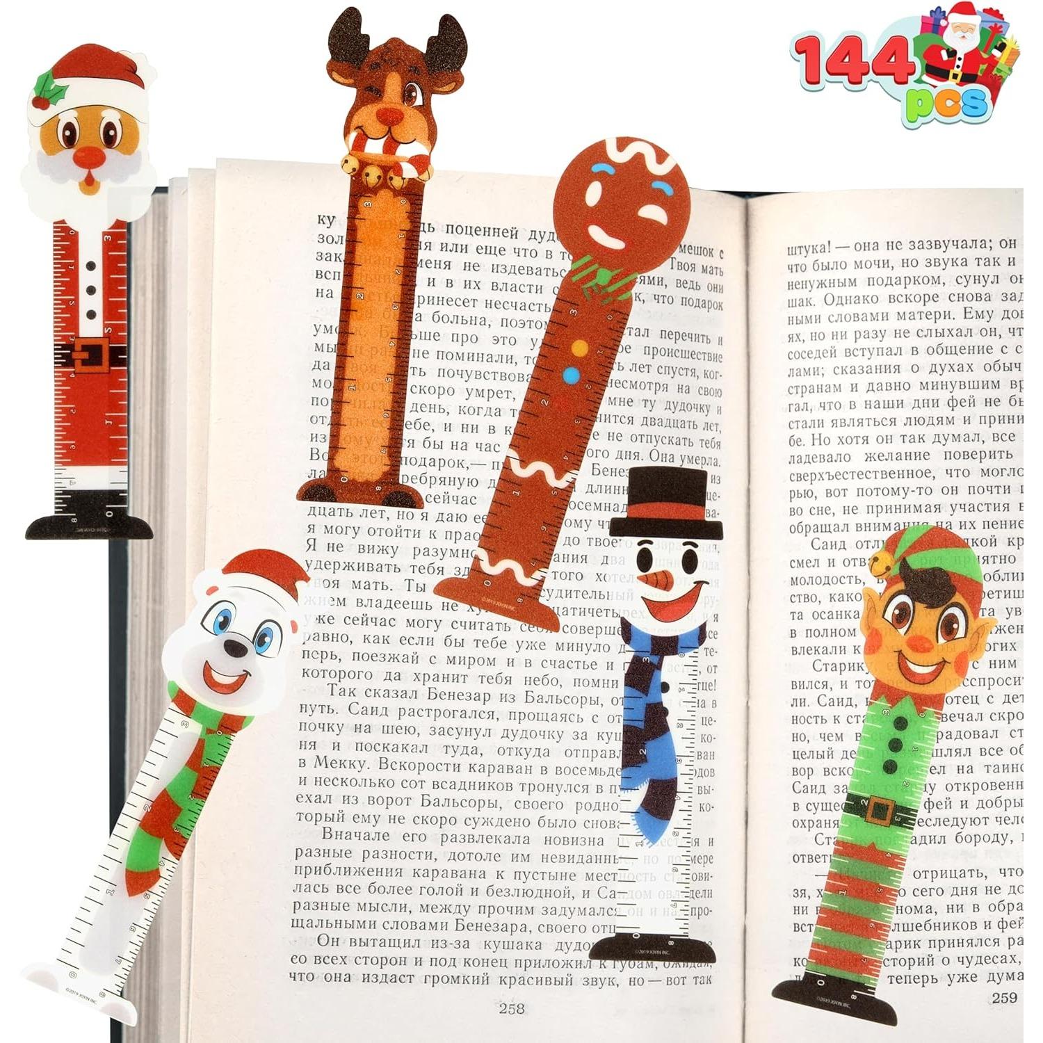 

JOYIN 144 PCS Christmas Bookmark Rulers Bulk Party Favors with 6 Designs for Kids Student Holiday Present Goodie Classroom Gift
