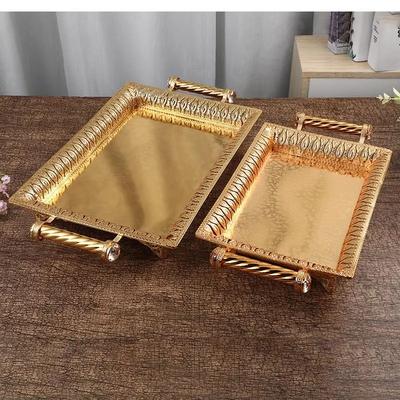 Suministros de Cocina, Bandeja de Frutas para Hotel KTV, Servicio Metálico Dorado, Mango Rectangular Tuercas Decorativas, Dulces, Aperitivos