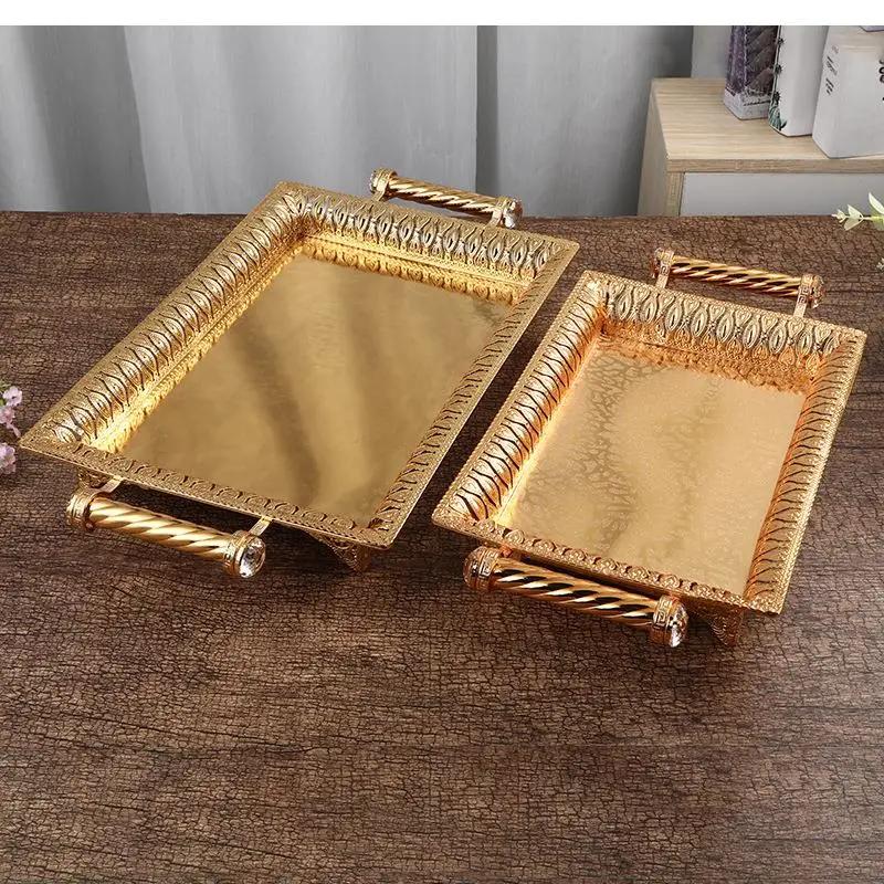 Kitchen Supplies, Hotel KTV Fruit Tray, Metal Service Gold, Rectangular Handle Decorative Nuts, Candy, Snacks