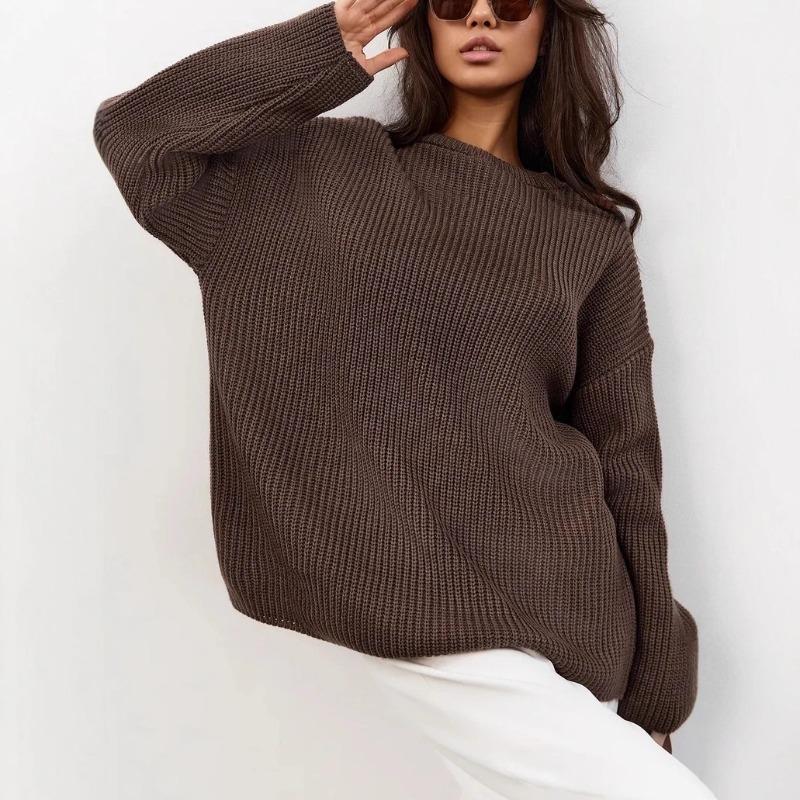 Retro Strickpullover Damen Rundhals Pullover Locker Damenbekleidung