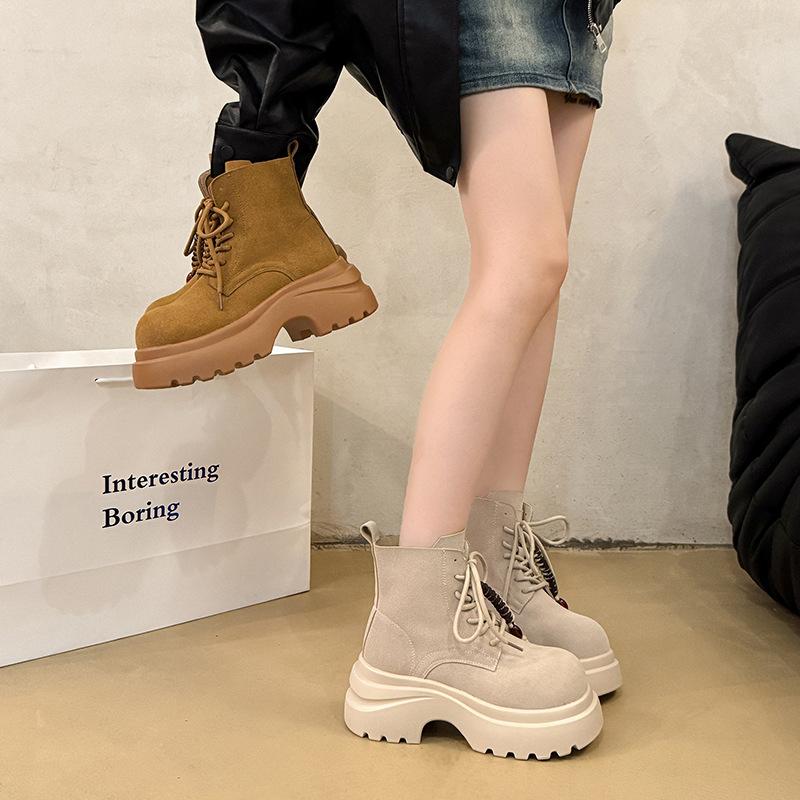 British Style Women's Fashion Arch Support Thick Sole Comfortable Shock Absorption Wear-resistant Non-slip Casual Sports Martin Boots