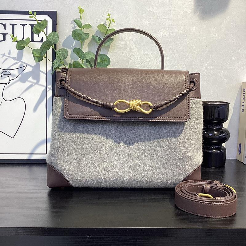 Bolsa de mão de lã de alta qualidade transfronteiriça feminina 2026 nova bolsa tote com fivela de laço bolsa de ombro mensageiro