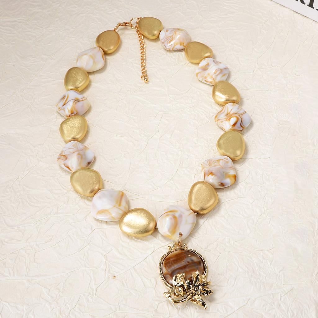 European, American Bohemian Personality Trend Retro Exaggerated Alloy Resin Flower Beaded Necklace Women's Accessories