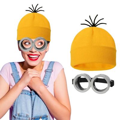 1 Set Hat Glasses Set Yellow Beanie Cartoon Character Cosplay Accessories One Size Steampunk Goggles Halloween Costume