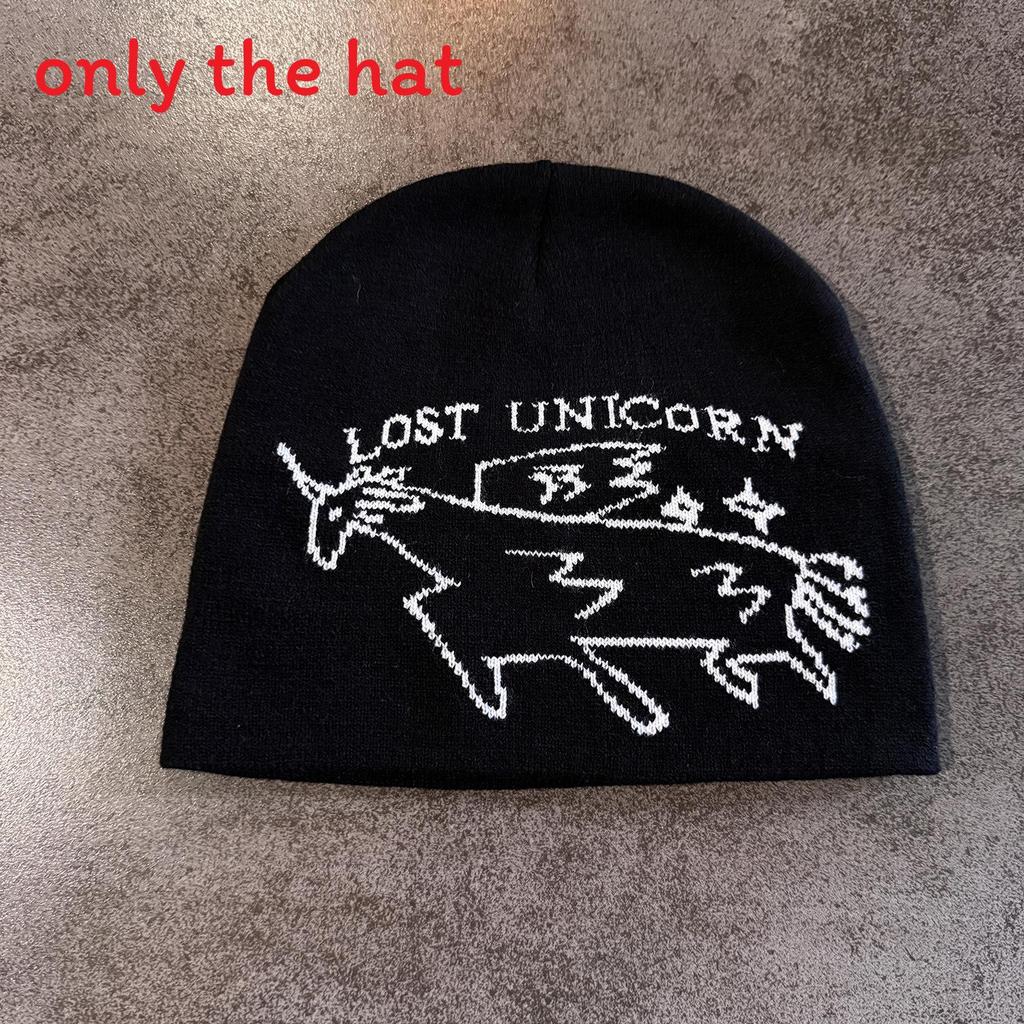 Unicorn Patterned Knit Cap In Acrylic Material For Autumn And Spring Daily Wear чёрный