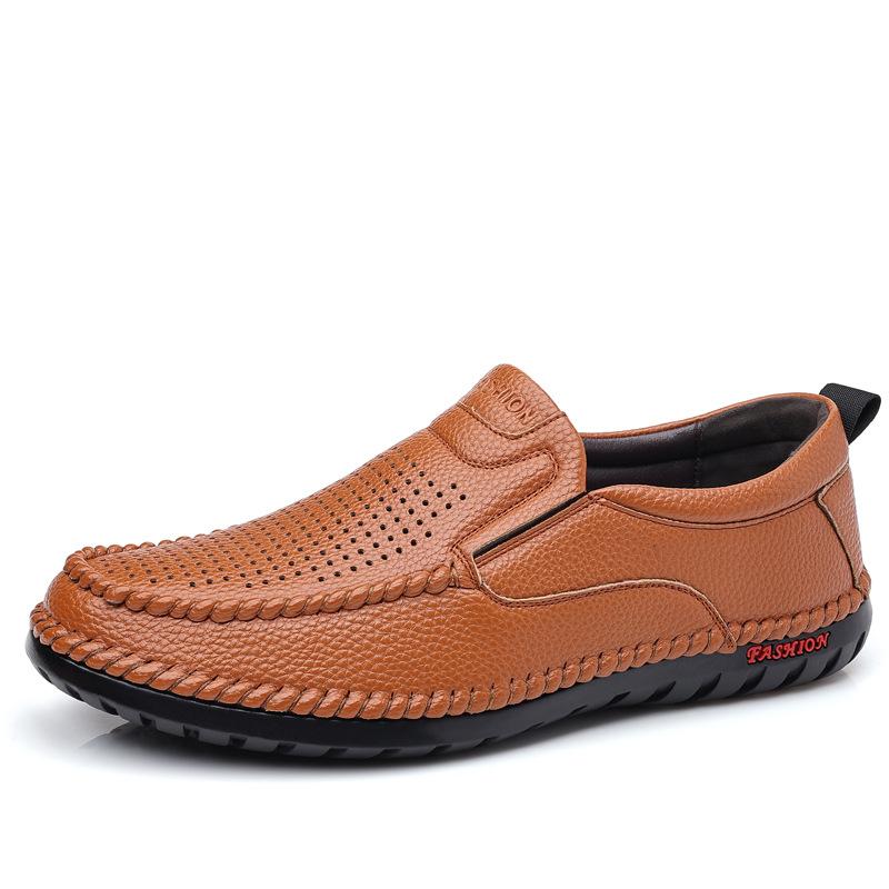 

Leather sandals men s 2025 new leather hollow sandals men s casual foot cover first layer cowhide middle-aged and elderly father shoes 44