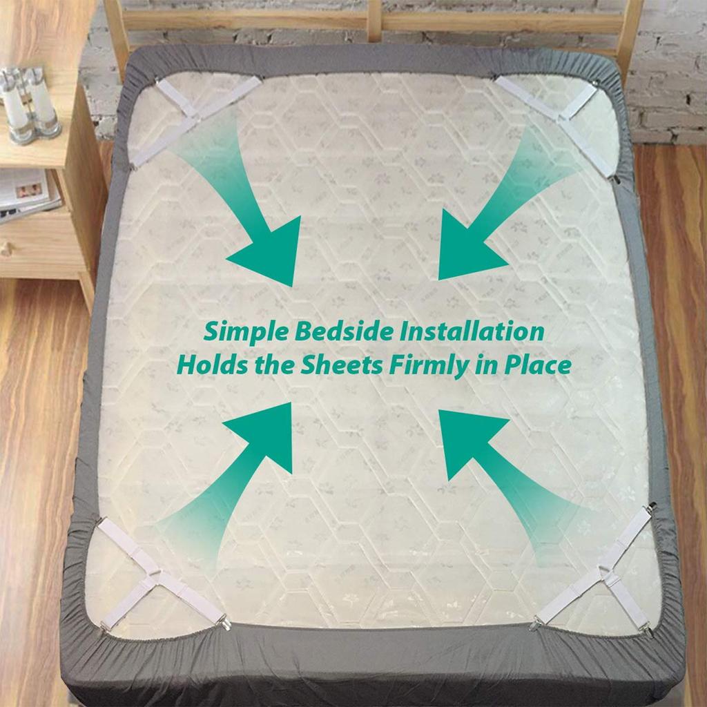 4 PCS Bed Sheet Holder Straps, Elastic Mattress Corner Clips 3 Way Fitted Bed Sheet Fastener Suspenders Grippers