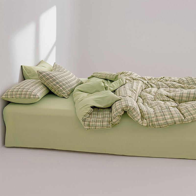 Fresh Green Plaid Quilt Cover Or Bedding Set Soft Skin-Friendly Duvet Covers Comfortable Durable Machine Washable Blanket Cover