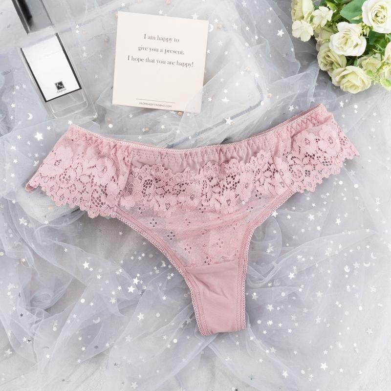 Women Sexy Lace Lingerie Temptation Low-waist Thong Panties Transparent High Quality Embroidery Underwear Female G String