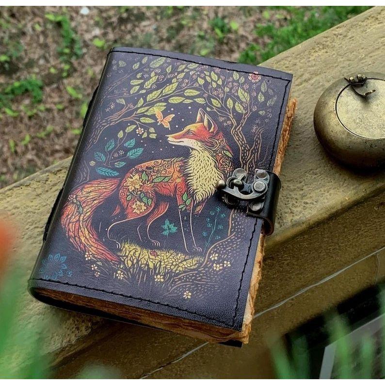 

Блокнот из натуральной кожи ручной работы с лисой, винтажный, для подарка, дневник 7 x 5 in