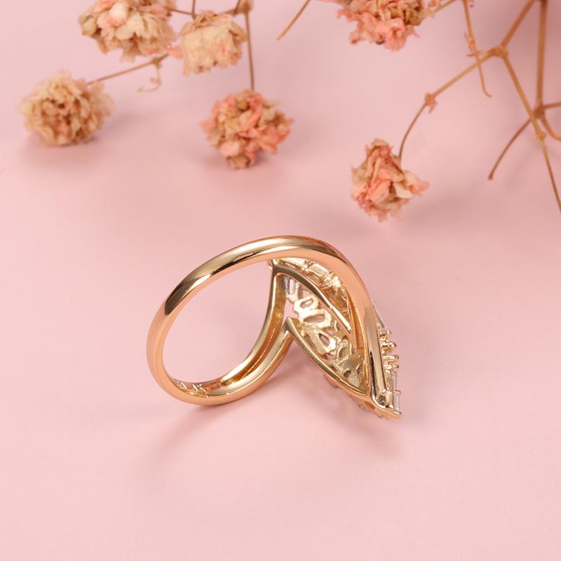 New Arrivals  Rose Gold Big Ring Micro-Wax Inlay Natural Zircon Hollow Rhombus Rings Women Wedding Party Fine Jewelry