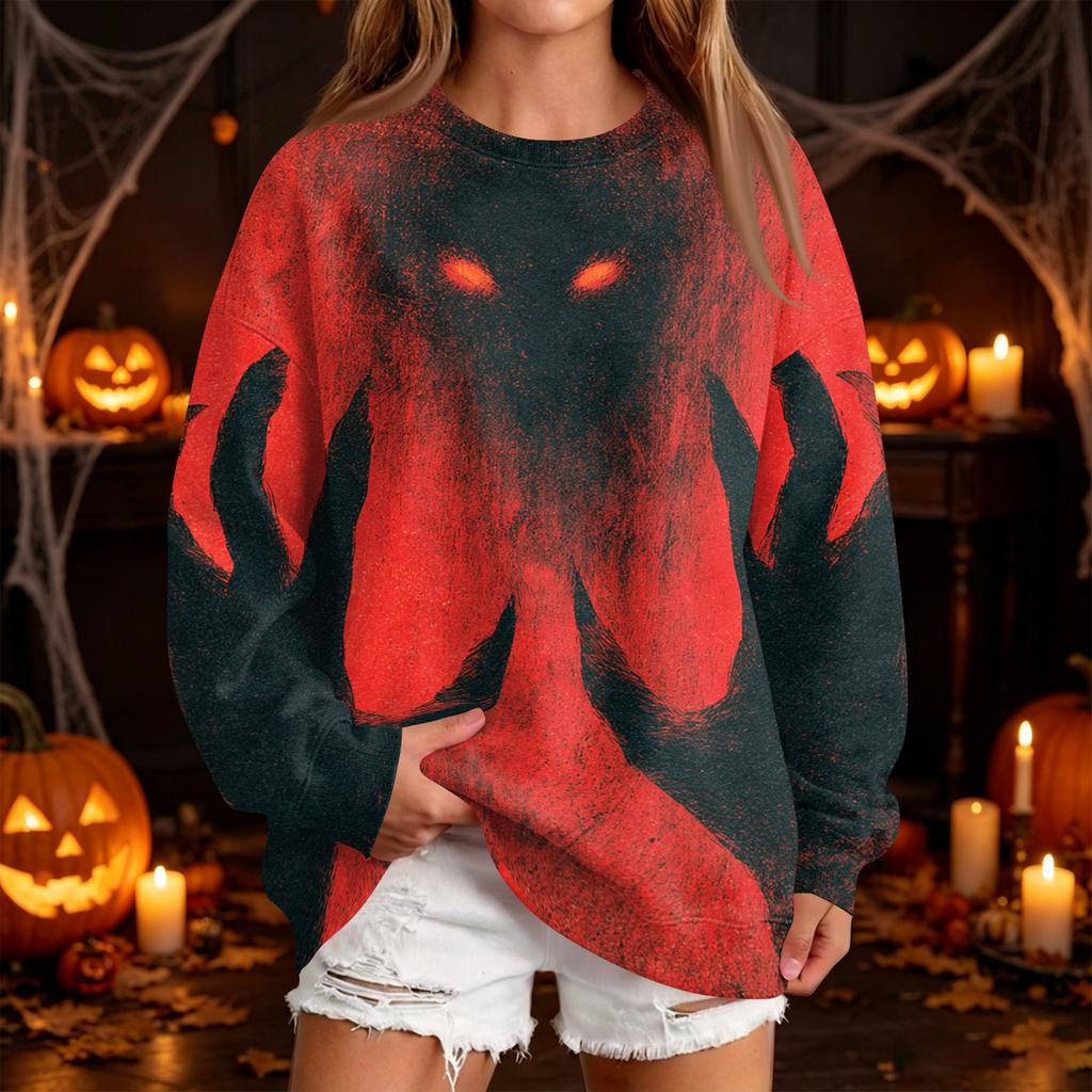 Women's Fashion Casual Halloween Print Round Neck Sweatshirt