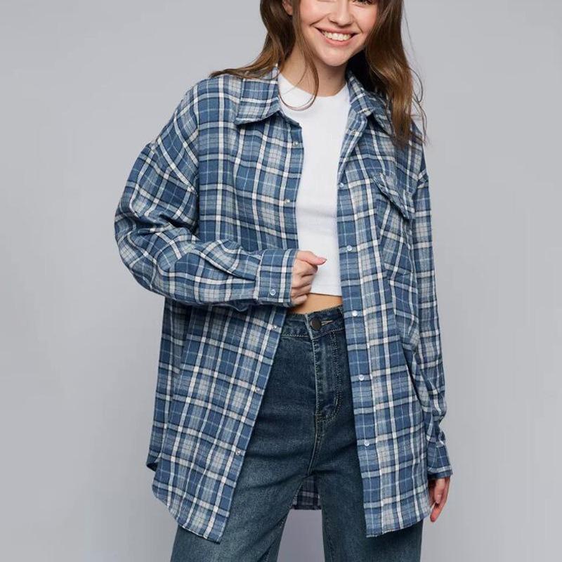 

Клетчатая рубашка однобортный топ S красный