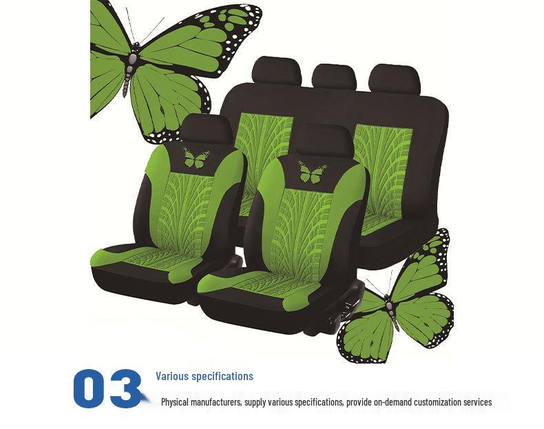 Butterfly Fabric Car Seat Cover Set, Universal Fit, Heat Transfer Design, 5 Seats, 9 Pieces, for Middle East, Europe & America.