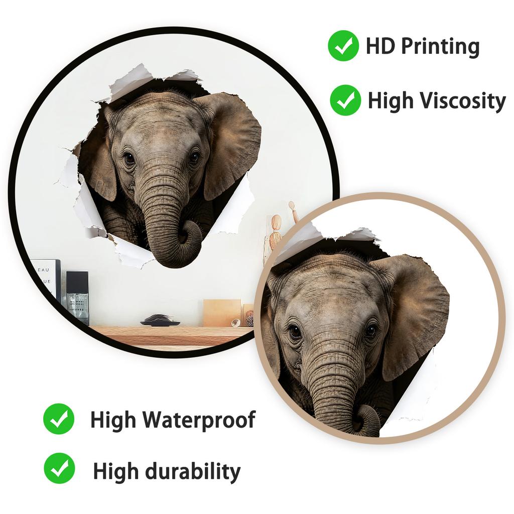 Realistic Torn Paper Hole Elephant Self Adhesive Wall Sticker No Residue for Bedroom Living Room Wall Decor
