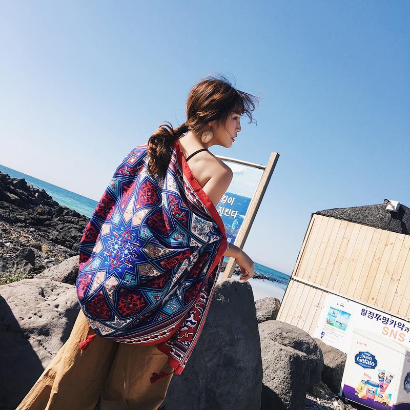 Ethnic Style Scarf, Sunscreen Shawl, Women's Summer Thin Style, Air Conditioner Silk Scarf, Fashionable Seaside Beach Scarf
