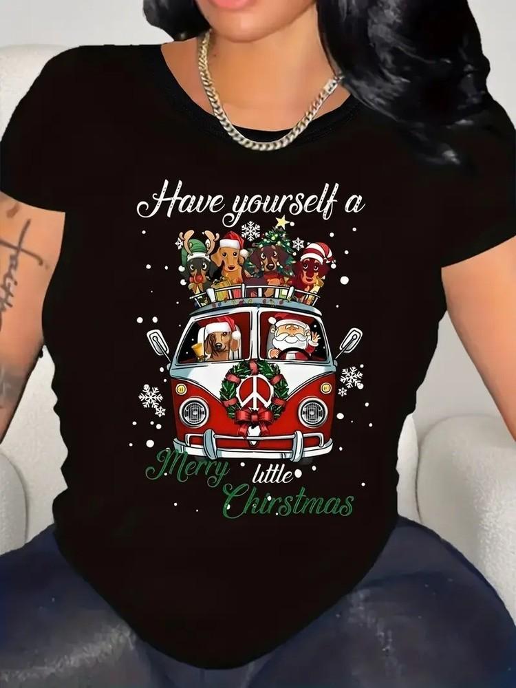 

Festive Christmas Dog Graphic Print Shirt, Very Little Christmas Shirt Q3654 M