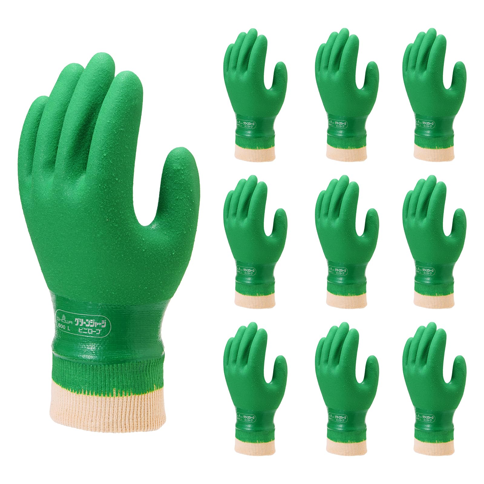 

Showa Gloves PVC Green Simple 10 Gloves, Jersey, Packaging, Pairs, Large, NO600-L10P зелёный