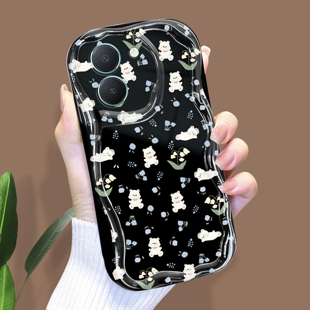 

Милый мультяшный узор, кремовая текстура, мягкий силиконовый чехол с волнистыми краями, чехол для телефона для Vivo Vivo V21E чёрный