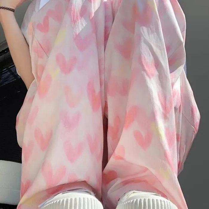 

Брюки Yamamoto Pink Love Ice Silk для женщин, летние, тонкие, новые, повседневные, с высокой талией, широкие, с заниженной талией XL розовый