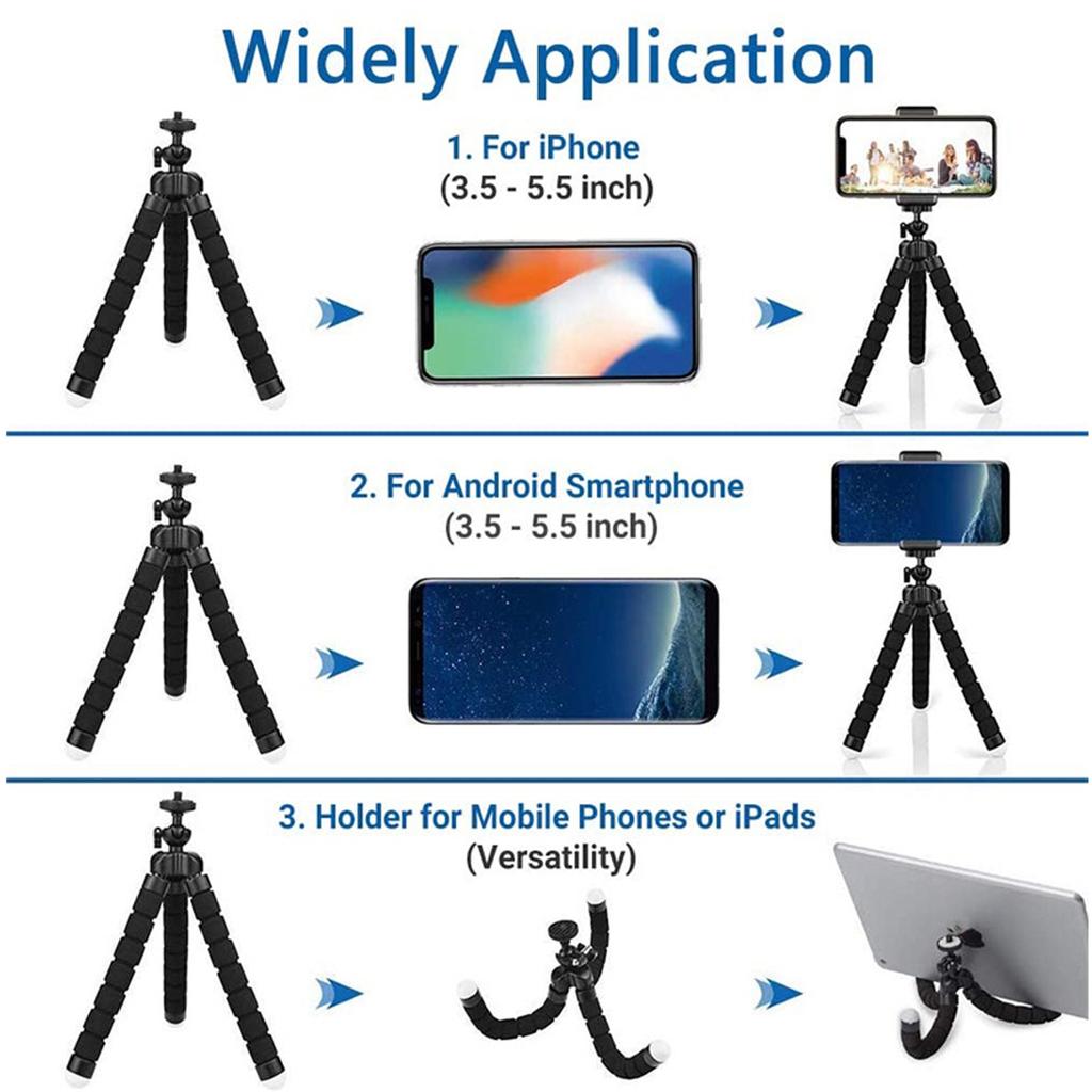Flexible Sponge Tripod with Wireless Remote Control Phone Clip Holder Adjustable Selfie Stick Tripod