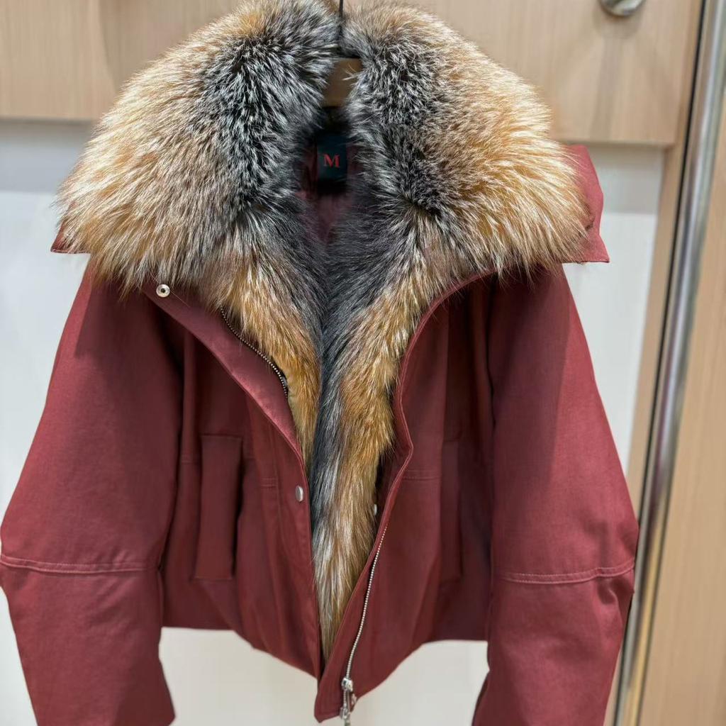 European goose down natural real fox hair big fur collar Parker down jacket women's clothing thickened warm loose coat