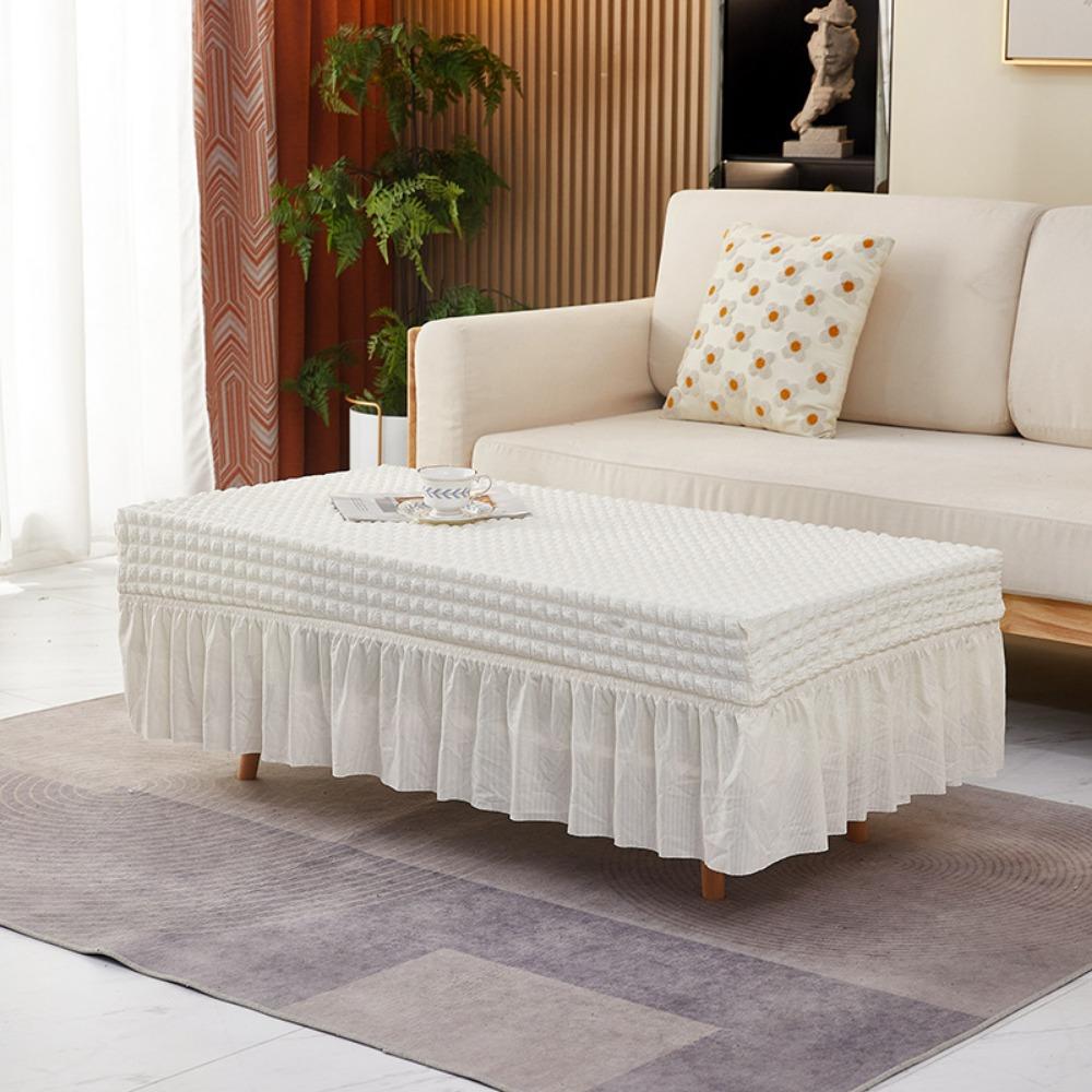 Elastic Tablecloth Full Cover Skirted Coffee Table Cover Dustproof Rectangle Living Room Dining Table Protector